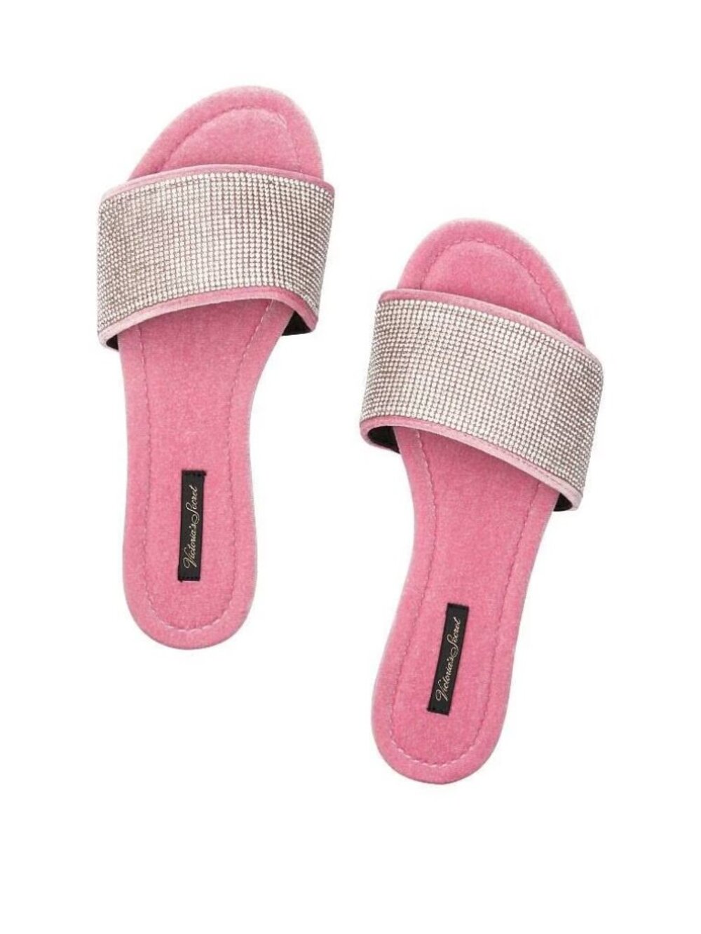 Victoria's Secret Velvet Rhinestone Slides Slippers Pink Size SMALL (36/37) NWT